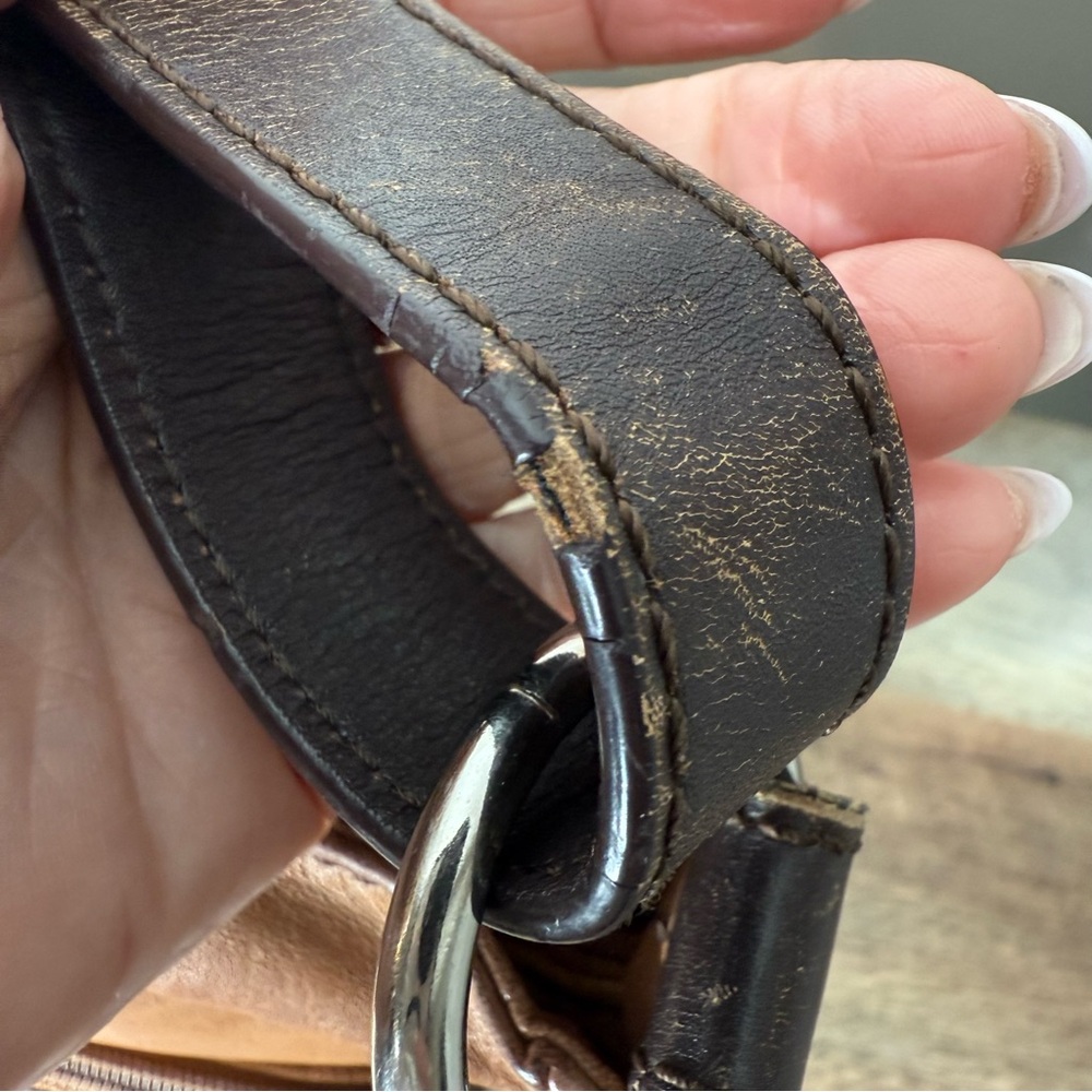 DANIER Leather Camel Tan Brown Crossbody Bag Multi Zipper Adjustable Strap *Flaw - Picture 15 of 16